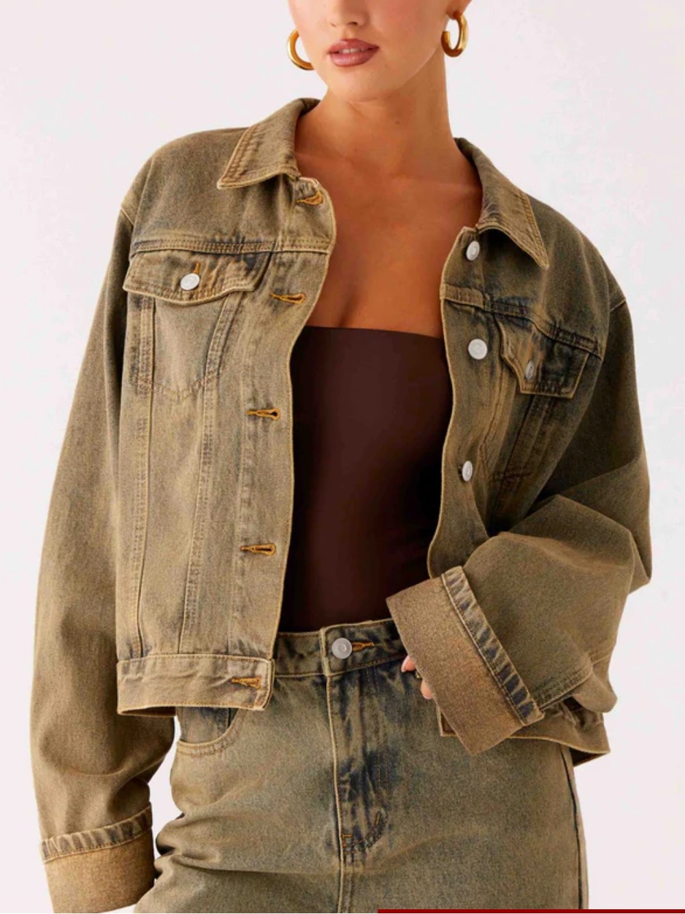 Oversized Denim Jacket - Brown Sand Wash